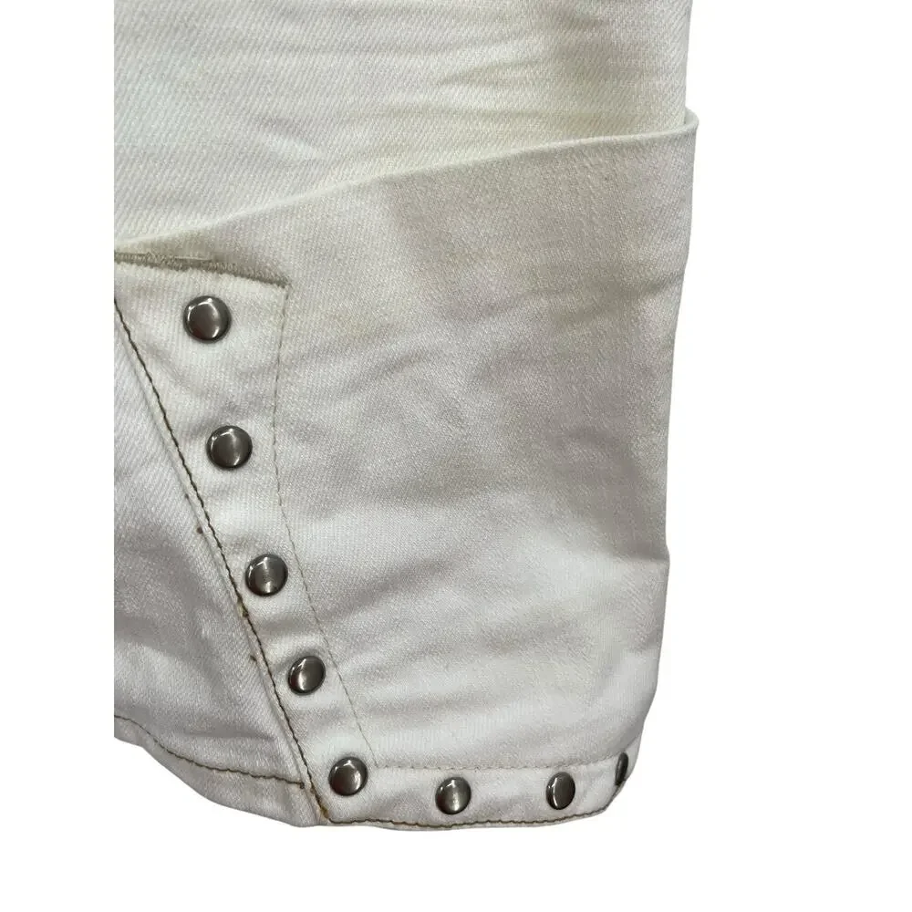 Vintage Y2K Apple Bottom Jeans Mini Skirt Embroidered White Denim Size 7 / 8